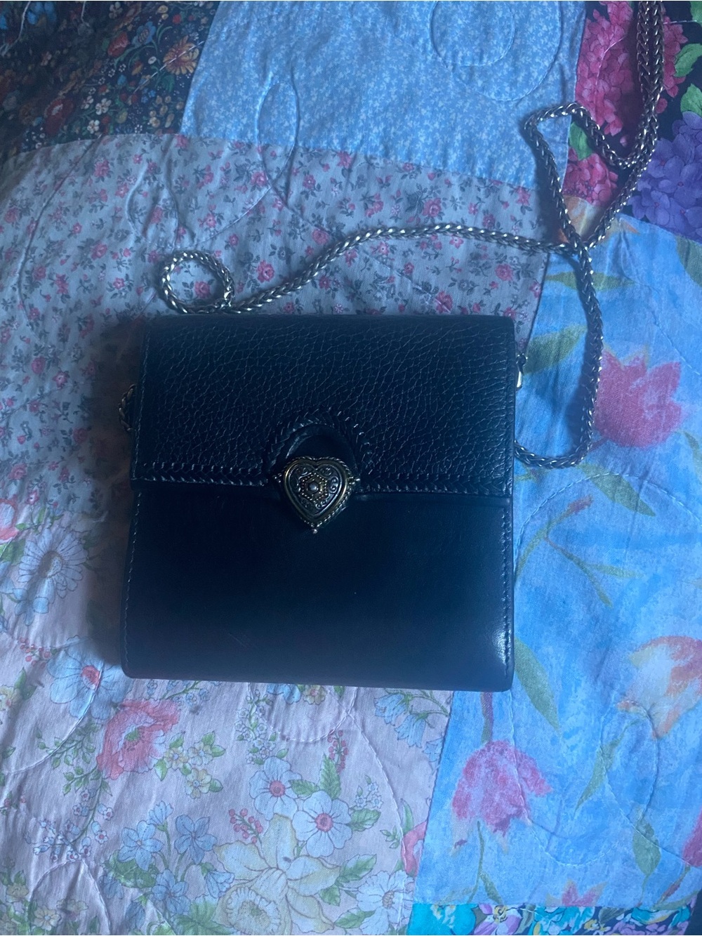 Brighton Black Leather Crossbody with Heart Medallion